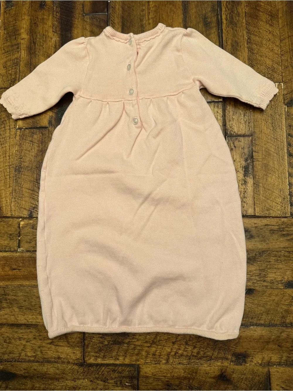 Petit Ami Vintage Pink Knit Infant Sleep Gown Hand Embroidered Rosebud NB